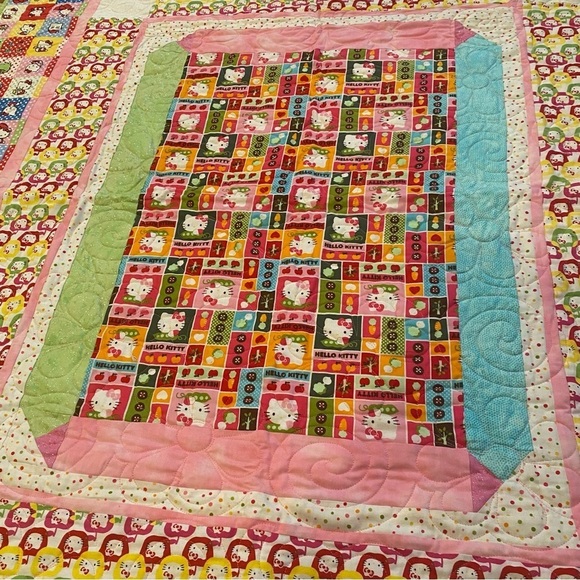 HELLO KITTY Handmade Colorful Quilt Blanket 45-1/2”x52-1/2” - Picture 3 of 6
